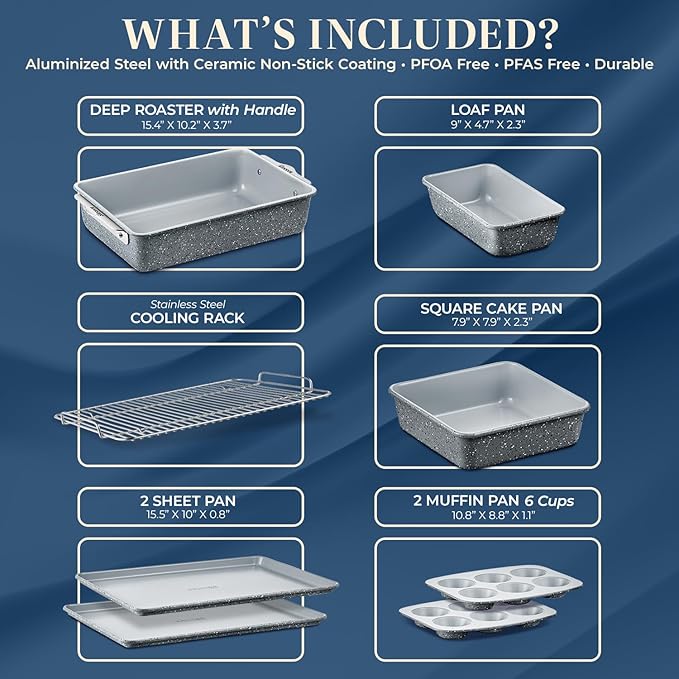 Bakken 8-Piece Stackable Bakeware Set - Ceramic Non-Stick Coating, Baking Sheets, Assorted Baking