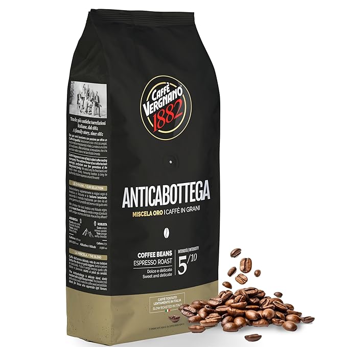 Caffe Vergnano 1882 Antica Bottega Whole Bean Arabica Medium Roast Espresso, 2.2 lbs Bag - Italian