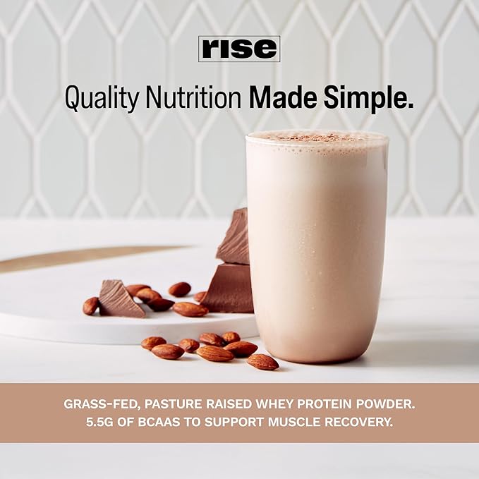 Rise Grass-Fed Whey Protein Powder - Chocolate Almond | 25g Protein No Artificial Flavors, Colors