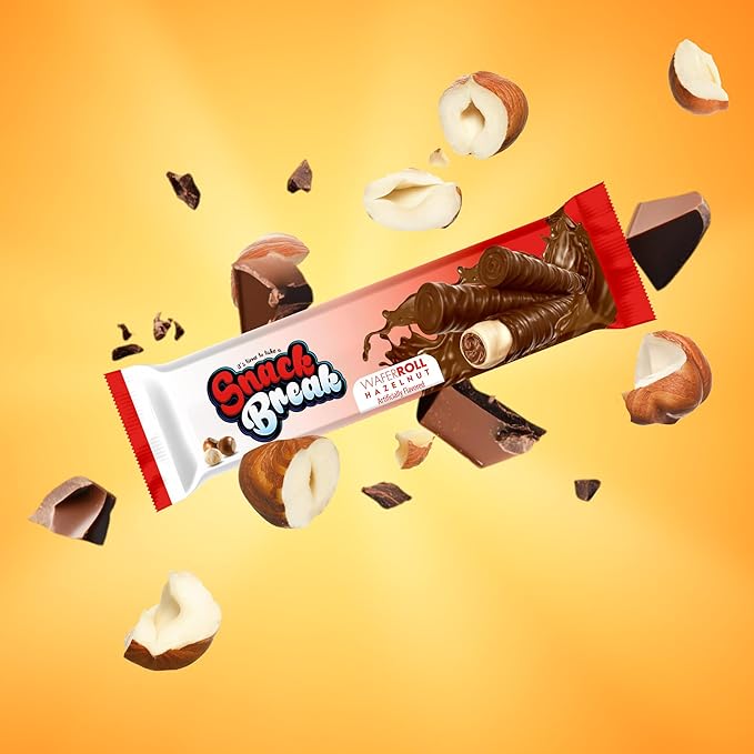 Snack Break Hazelnut Wafer Rolls, Rolled Wafer Cookies, Cocoa Coated Delicious Snack, Individually
