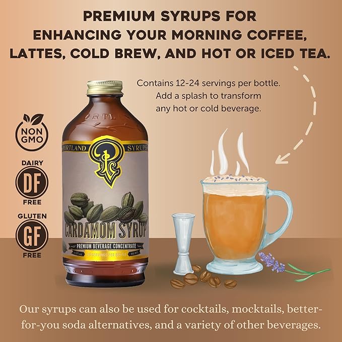 Portland Syrups Cardamom Syrup – Flavoring for Coffee, Lattes, Cold Brew, Macchiatos, Cocktails, &