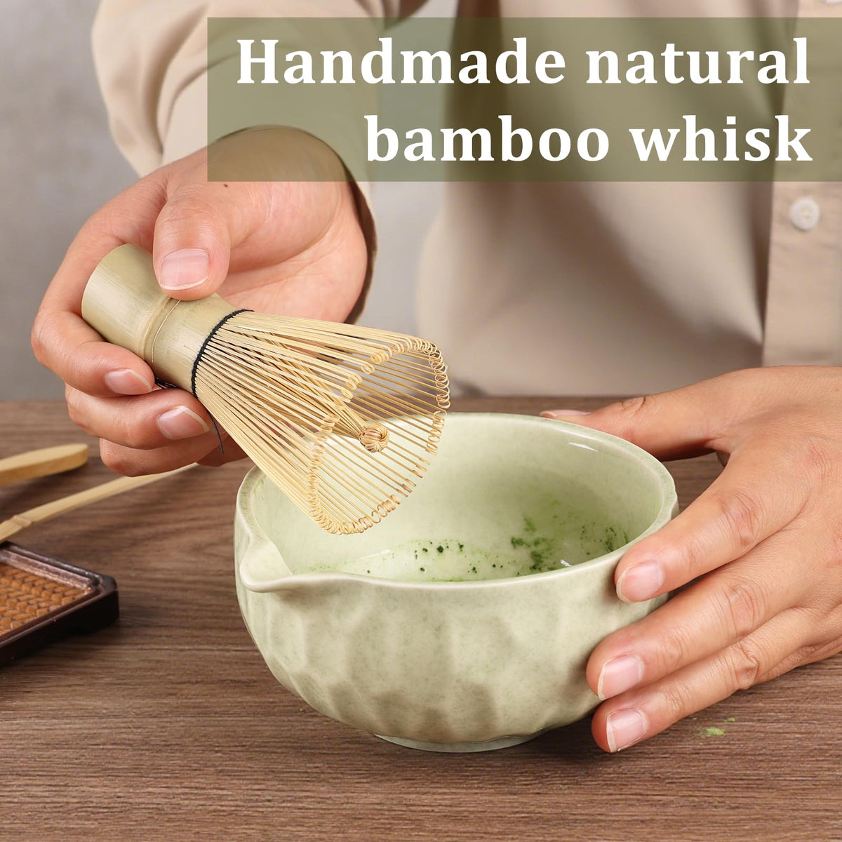 Matcha whisk Set,Japanese Matcha Set,Matcha Bowl with Spout,Matcha Whisk and Holder,Bamboo