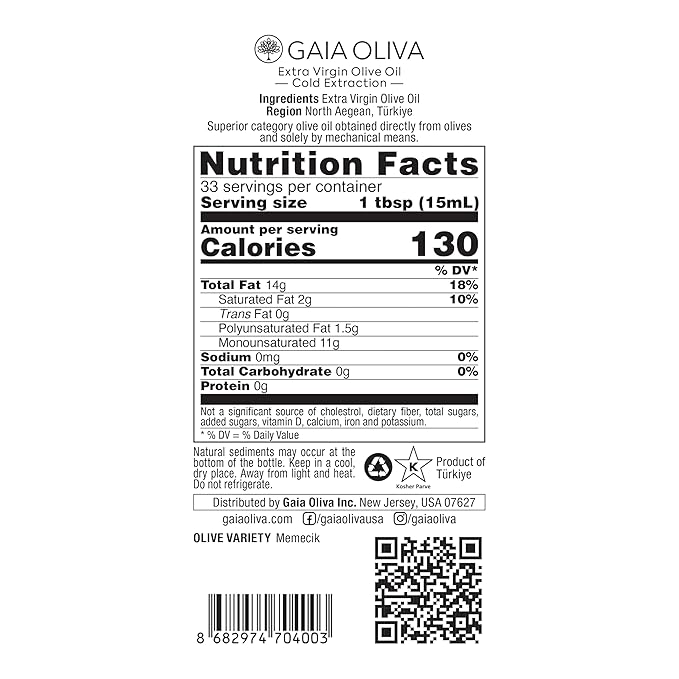 Gaia Oliva Cold Press Extra Virgin Olive Oil, Early Harvest Robust Fresh Premium Olive Oil from