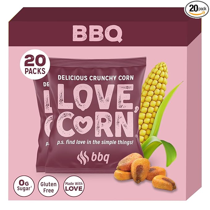 LOVE CORN BBQ 0.7oz x 20 Bags - Delicious Crunchy Corn - Healthy Family Snacks - Gluten Free