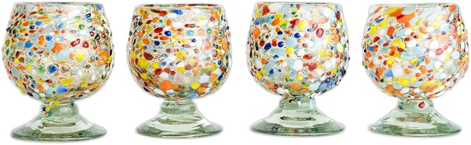 Authentic Mexican Tequila Hand Blown Shot Glasses - Set of 4-2 oz - Mini Glass Snifters - Heavy