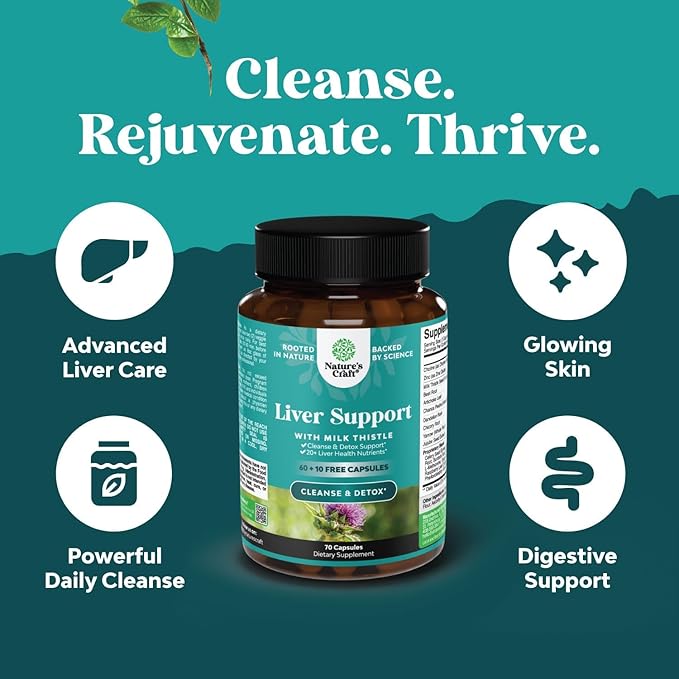 Liver Cleanse Detox & Repair 70 Capsules - Herbal Liver Support Milk Thistle Supplement - Silymarin