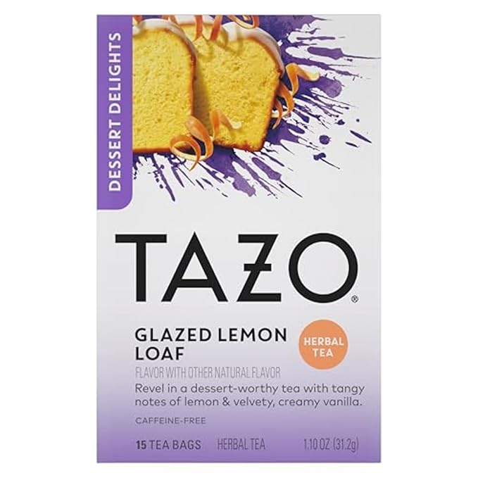 TAZO Dessert Delights Glazed Lemon Loaf Herbal Tea Bags, Aromatic Blend, Caffeine-Free, 90 Total