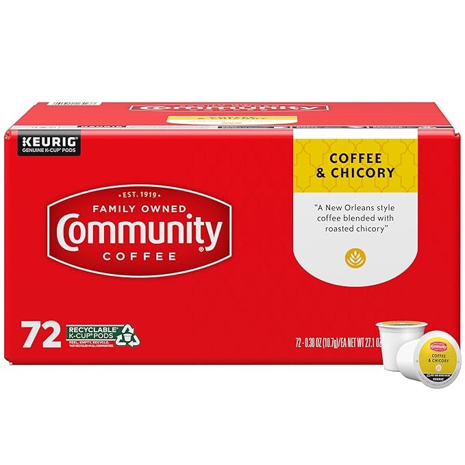 Community Coffee Coffee & Chicory 72 Count Coffee Pods, Medium-Dark Roast, Compatible with Keurig