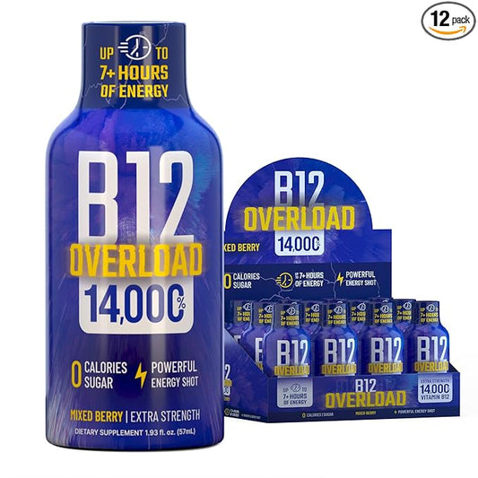 B12 Overload Extra Strength Energy Shot ??Mixed Berry ??260mg Caffeine, 14000% B12, Electrolytes