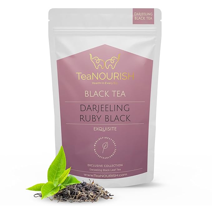TeaNOURISH Darjeeling Ruby Black Tea | Single Estate Loose Leaf | Smooth & Fruity Flavor | Freshly