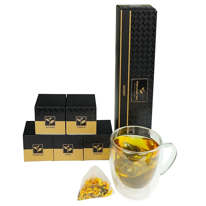 Pure And Easy Tea, Ascent Premium Tea Sampler, 15-Count Variety with 5 Caffeinated Flavors, Natural