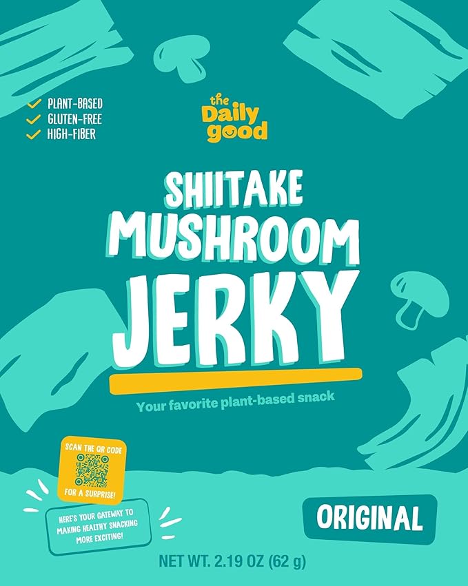 The Daily Good Mushroom Jerky - 3-Pack Snacks, Yummy High-Fiber Mushroom Snack, Meatless &