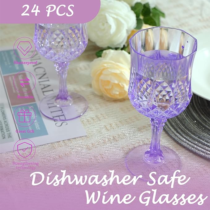Plastic Wine Glasses，Plastic Goblets Vintage Style Cordial Drinking Glasses for Wedding Reception