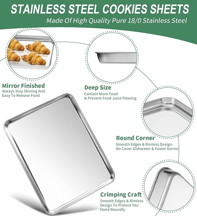 Baking Sheets Set of 2, HKJ Chef Cookie Sheets 2 Pieces Stainless Steel Baking Pans & Toaster Oven