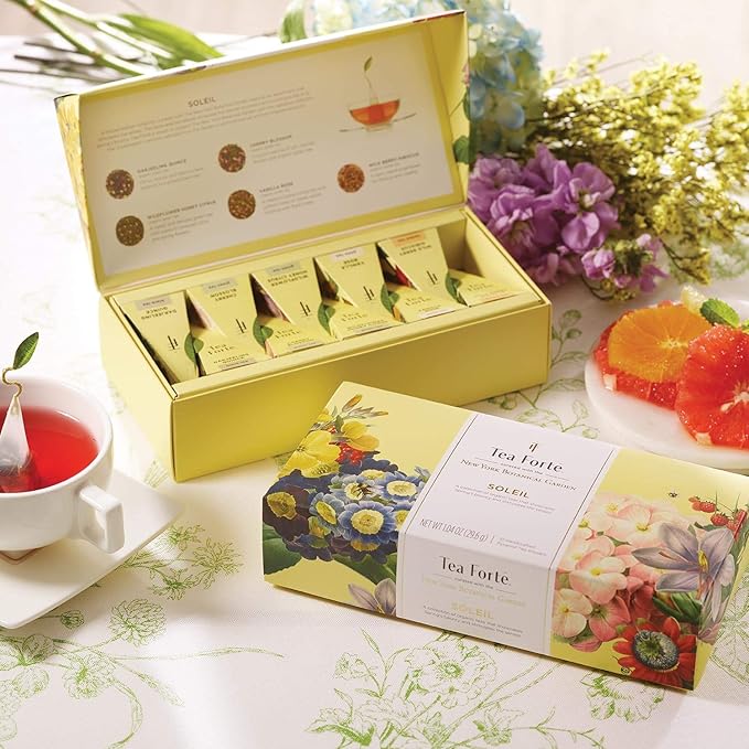 Tea Forte Soleil Petite Presentation Box Tea Gift Set Sampler, 10 Count, 2 of Each Variety