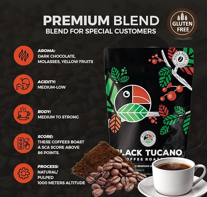 Black Tucano Specialty Coffee -Brazilian Whole Bean Medium Roast Coffee - Premium Blend Whole Bean