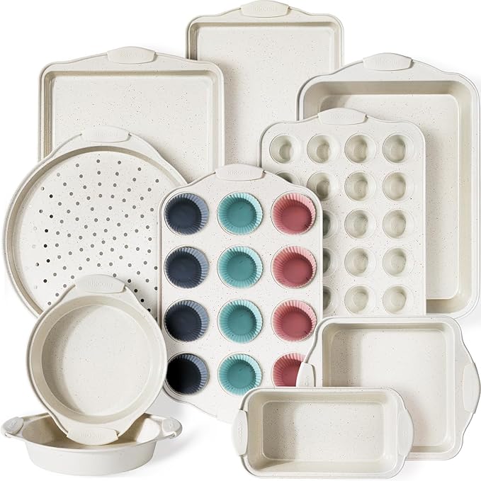 Kikcoin 22 PCS Nonstick Baking Pans Set, Stackable Bakeware Sets with Silicone Handles, 450°F Oven