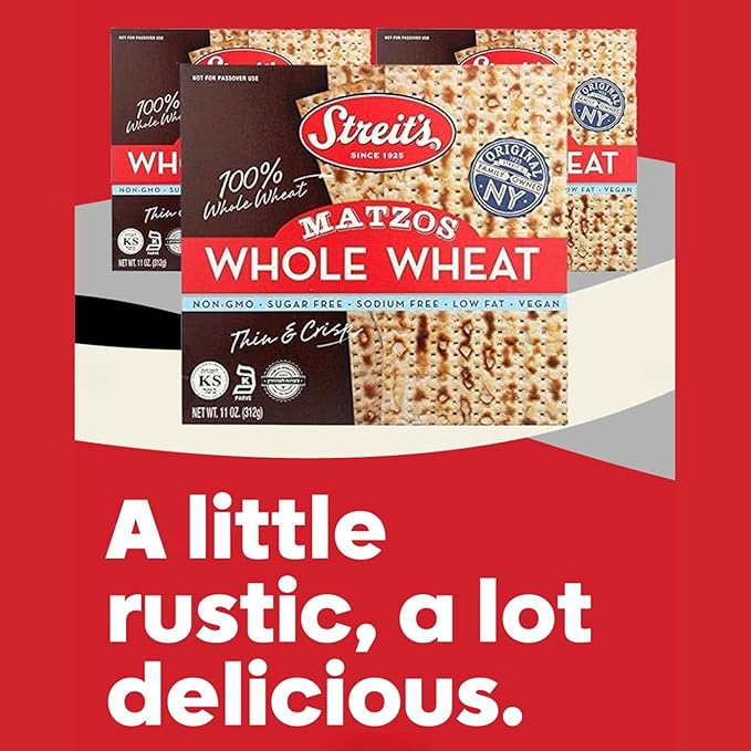 Streit's Whole Wheat Matzo - Thin & Crispy, Non-GMO, Sodium Free, Low Fat, Vegan, Family Owned