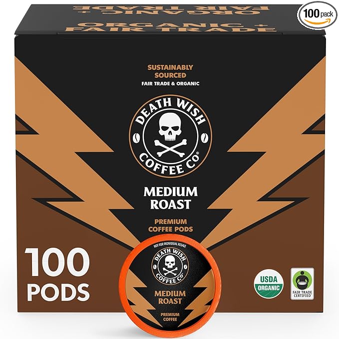 Death Wish Coffee - Single Serve Pods - Medium Roast Coffee Pods - Made with USDA Certified Organic