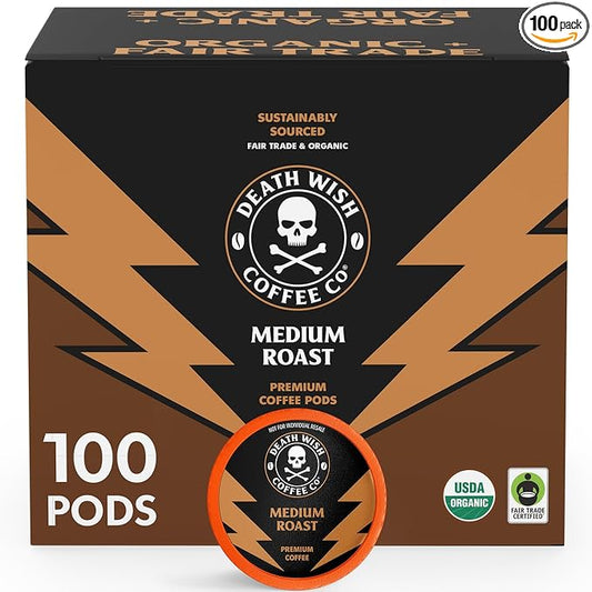 Death Wish Coffee - Single Serve Pods - Medium Roast Coffee Pods - Made with USDA Certified Organic