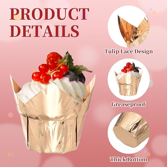uxcell 100 Pcs Tulip Cupcake Liners, Muffins Liners Aluminum Foil Cupcake Wrappers Baking Cups