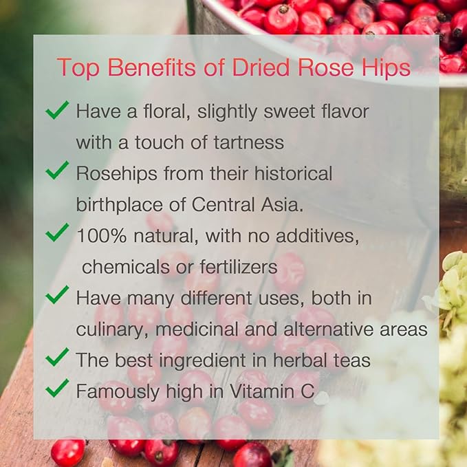 Arashan Whole Dried Rosehips 1 Pound - 100% Natural & Raw with No Additives. Perfect ingredient for