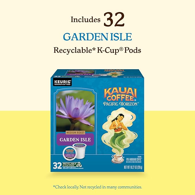 Kauai Coffee K-Cup Pods for Keurig Brewers – Arabica Coffee, 10% Hawaiian – Medium Roast, Bright