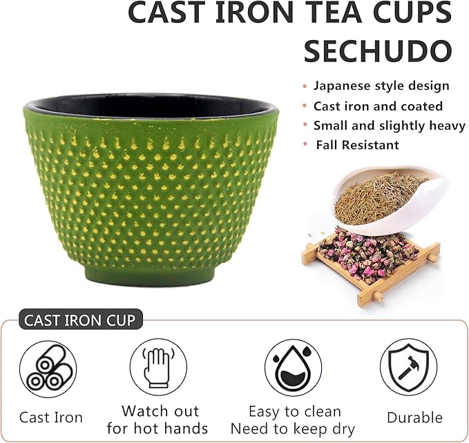 Japanese Cast Iron Tea Cups, Small and Heavy Teacups with no Handles, Japanese Style Cup for