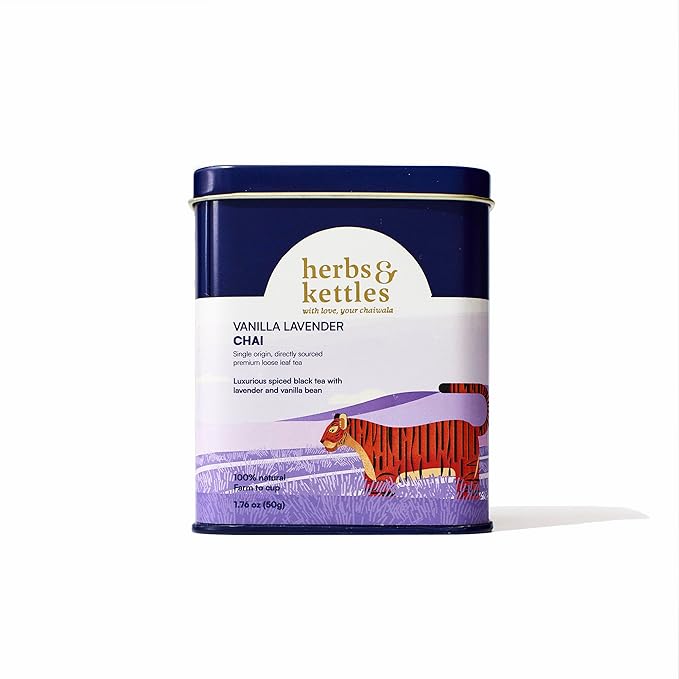 Herbs & Kettles Vanilla Lavender Chai | Assam Black Tea with Real Vanilla Bean, Lavender Flowers