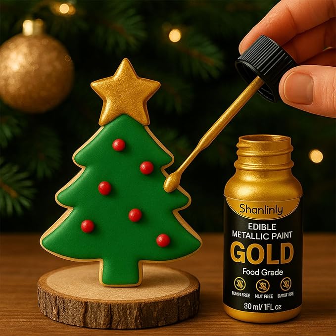Shanlinly Gold Edible Luster Dust - 30ml Liquid Edible Cake Paint Gold Metallic Food Coloring
