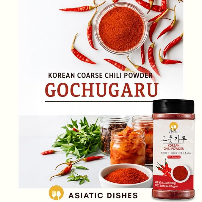 Asiatic Dishes Gochugaru Korean Red Pepper Flakes ??6.34oz Bottle of Sun-Dried Chili Powder for