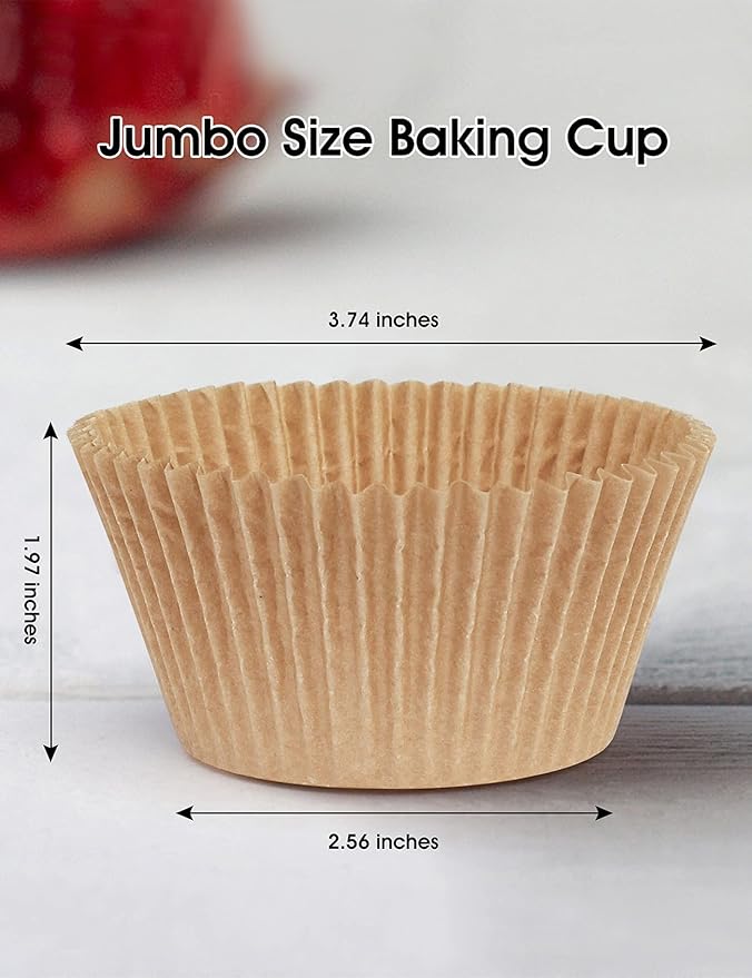 Gifbera Jumbo Cupcake Liners Greaseproof Paper 200 Count - Food Grade Odorless Muffin Baking Cups
