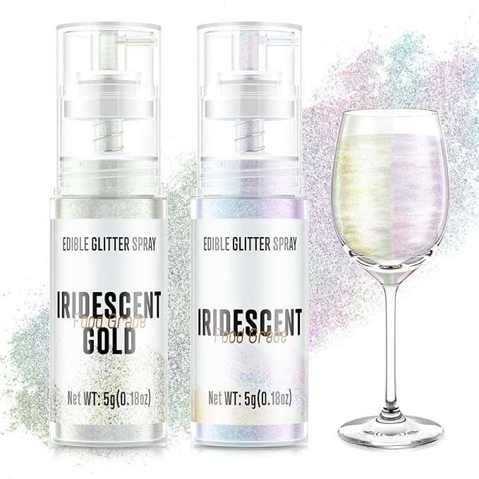 Edible Glitter Spray,2 Colors Iridescent & Iridescent Gold Food Grade Edible Glitter Set for Drink