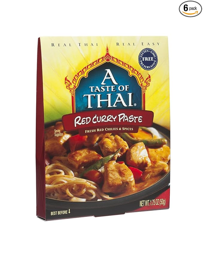 A Taste of Thai Red Curry Paste - 1.75 oz Pack of 6 Ready-to-Use Mix | Flavored with Classic Thai