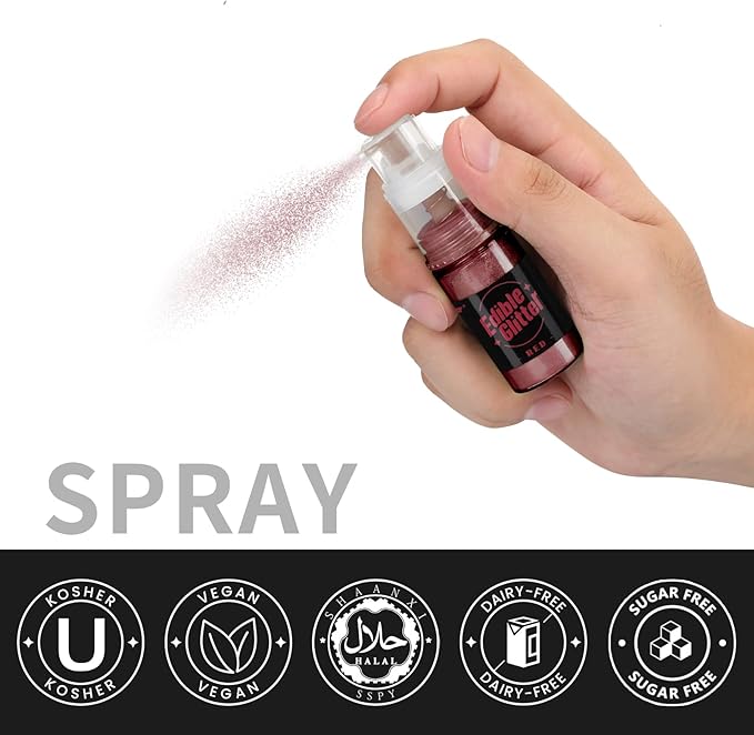 Sujoygar Edible Glitter Spray 2 Colors, Red and Black Edible Glitter for Cocktails, Shimmer Powder