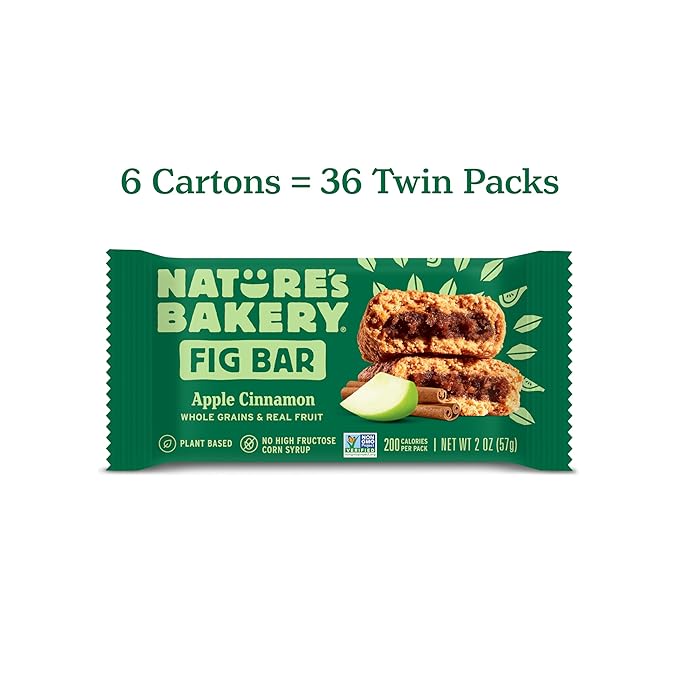 Nature?™s Bakery Whole Wheat Fig Bars, Apple Cinnamon, Real Fruit, Vegan, Non-GMO, Snack bar, 6
