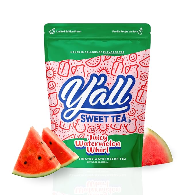 Y'all Sweet Tea - Watermelon Flavored Iced Tea Bags One Gallon Size in 10 Gallons Per Pack Quick