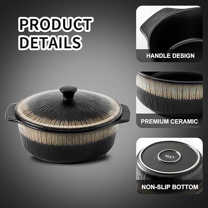 KOOV Ceramic Casserole Dish with Lid Oven Safe, 2 Quart Casserole Dishes, Covered Round Casseroles