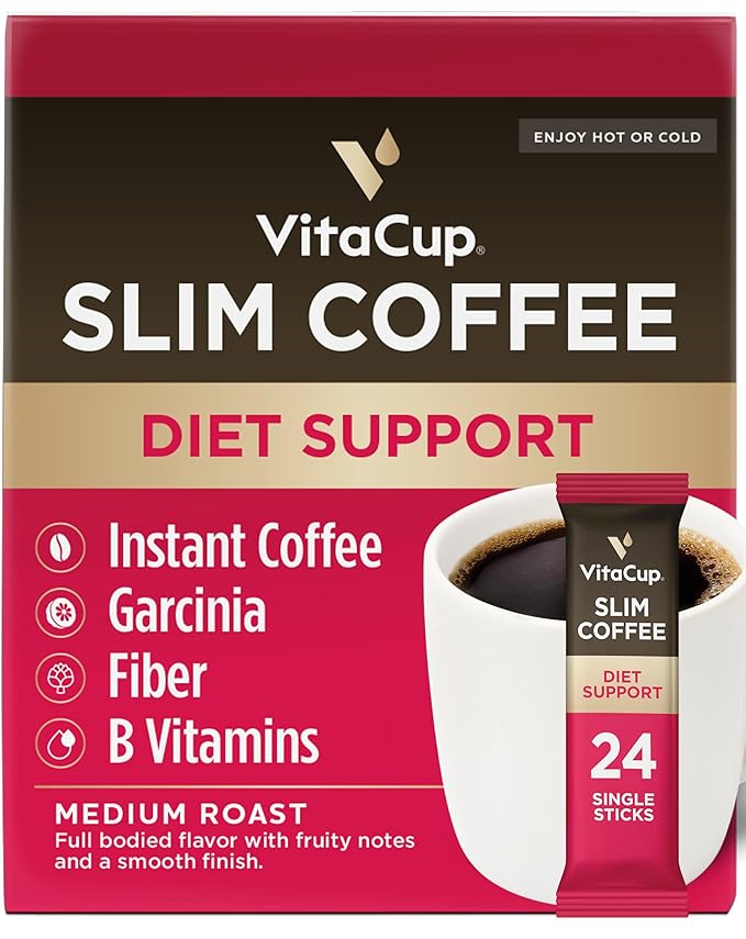 VitaCup Slim Instant Coffee Packets, with Garcinia, Fiber, B Vitamins, Bold & Smooth, Medium Dark