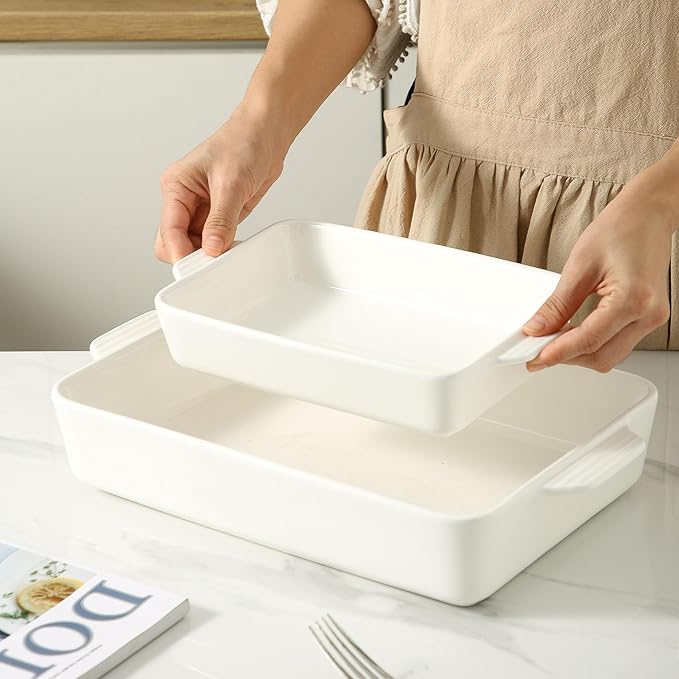 Ceramic Baking Casserole Dish with Handles, Large 9x13 inch Pan and Middle Baking Pan - Porcelain