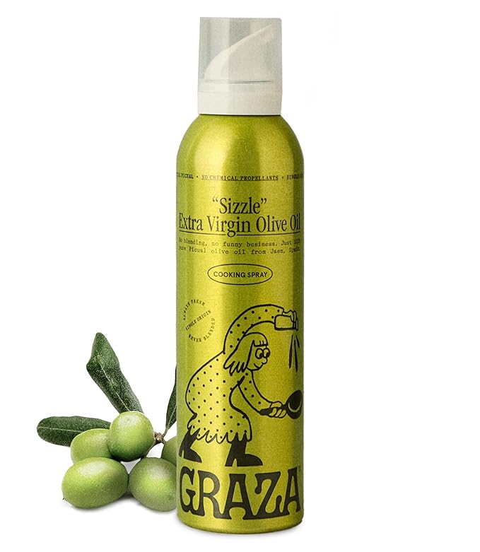 Graza Sizzle Extra Virgin Olive Oil Spray, Cooking Oil - High Polyphenol Peak Harvest EVOO Cooking