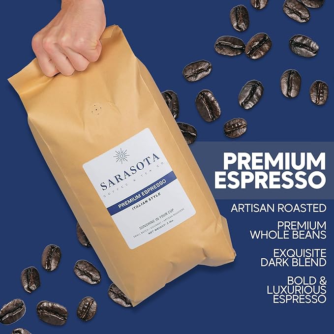Sarasota Coffee Whole Bean Espresso | Dark Roast Gourmet Coffee Beans | Low Acid, Mold Free