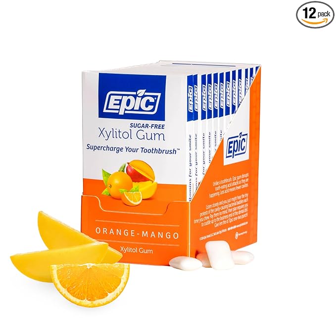 Epic 100% Xylitol Orange Mango Chewing Gum - Sugar Free, Aspartame Free Dental Gum - Supports Oral