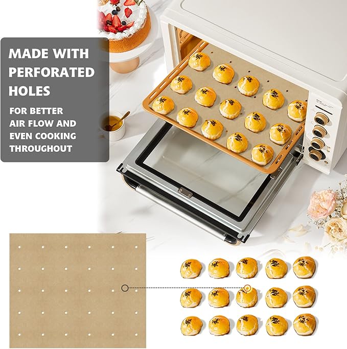 100 PCS Unbleached Parchment Paper, Perforated Square Liners for Cuisinart, Breville, Black and