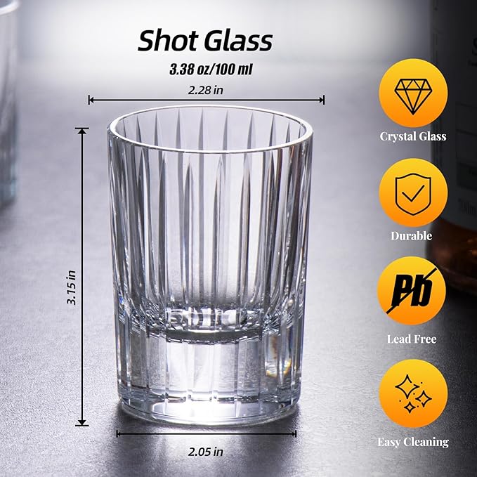 KAMMAK Crystal Whiskey Glasses Set of 2, Handcrafted 3.38oz Liquor Glasses, Luxury Old Fashioned