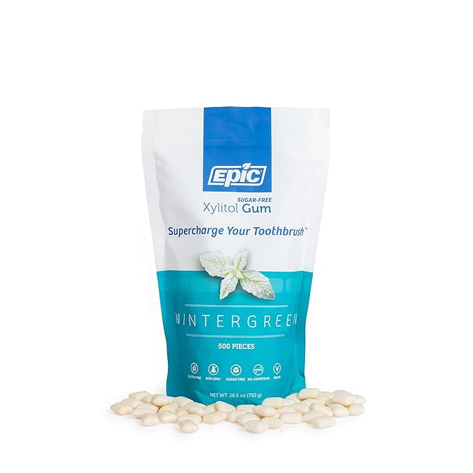 Epic 100% Xylitol Wintergreen Chewing Gum - Sugar Free, Aspartame Free Dental Gum - Supports Oral