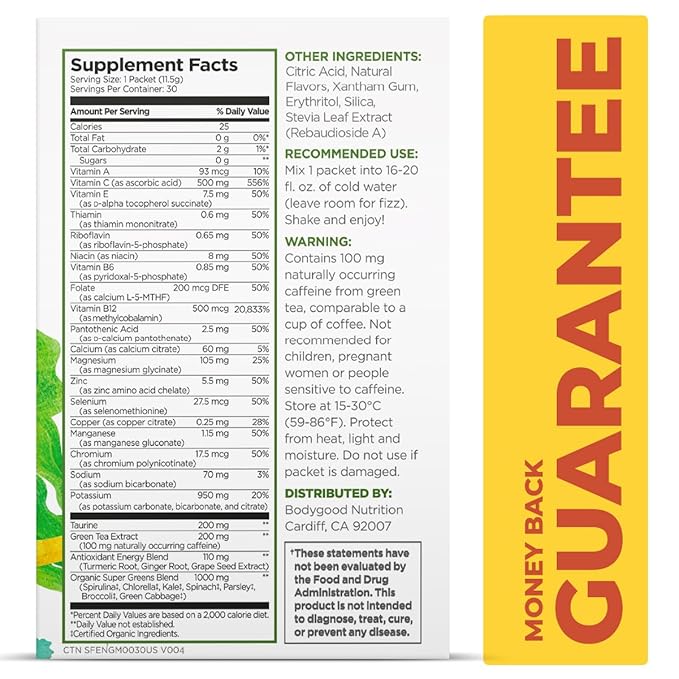 Pureboost Superfoods Clean Energy Booster, Energy Drink Mix Powder with 7 Organic Green Superfoods;