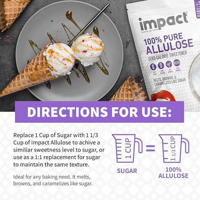 Impact - Pure Allulose Sweetener Sugar Substitute - Zero Calorie Blend, Low-Carb, For Coffee, Tea
