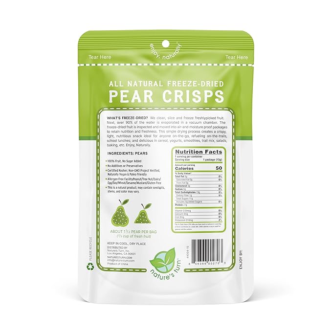 Nature’s Turn Freeze-Dried Pear Crisps – Healthy, Gluten-Free, Crispy & Delicious, Plant-Based