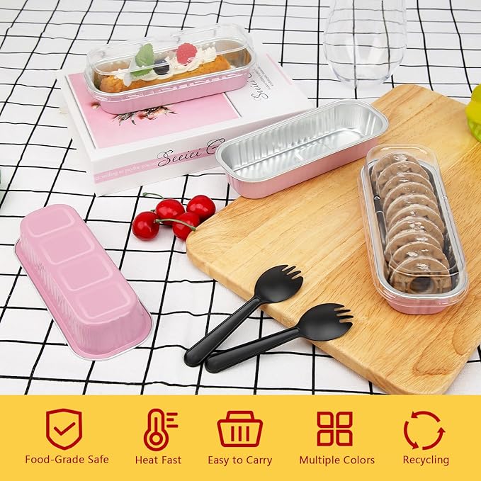 LNYZQUS Mini Loaf Pans With Lids 50 Pack, 6.8oz Rectangle Aluminum Foil Baking Pans Tins